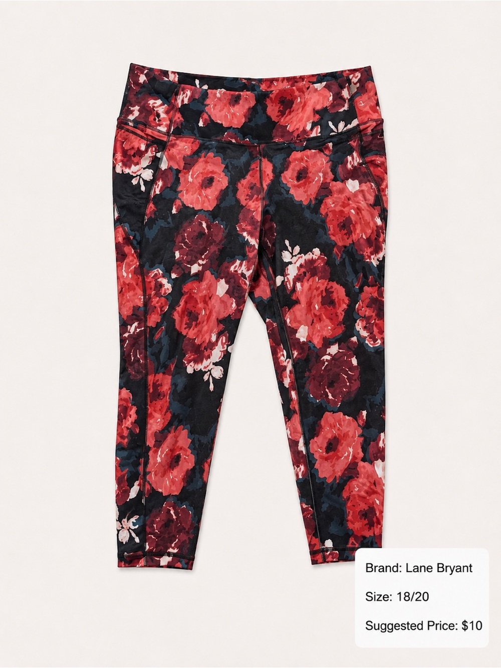 Lane Bryant Red and Black Floral Capri Leggings